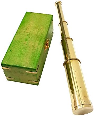Vintage Mini Pirate Spyglass Brass Telescope with Wooden Box