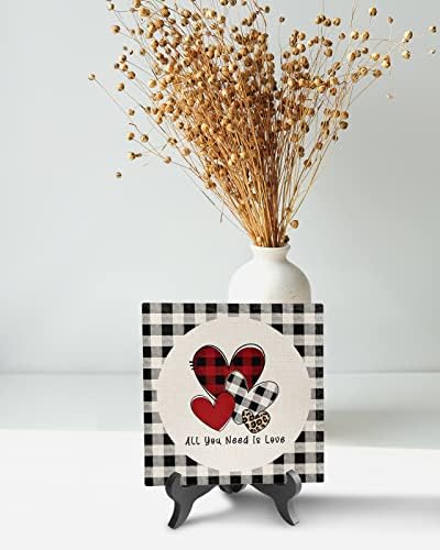 Wooden Stand Desk Decor Plaque with Buffalo Plaid Design