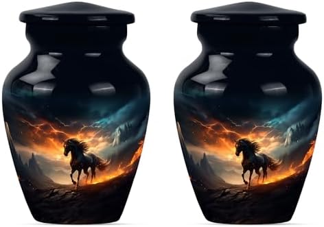 Set of 2 Black Horse and Stormy Sky Urns for Ashes
