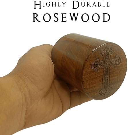 Wooden Urn for Human Ashes Round Shape with Cross Engraving