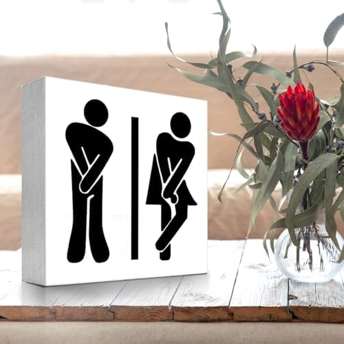 Funny Restroom Toilet Male Female Wood Block Sign Decor