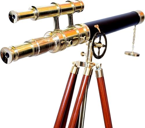 Vintage Brass Telescope with Wooden Nautical Tripod