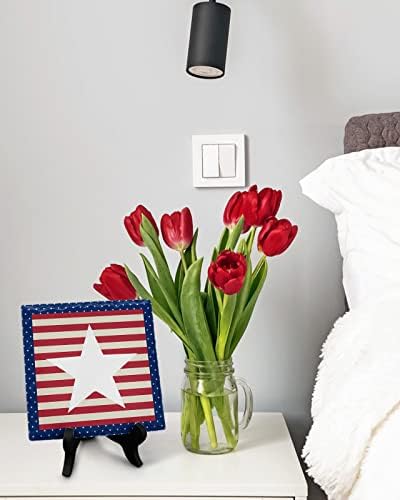 American Independence Day Desk Decor with Blue Red Stripes