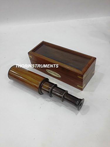 Royal Bronze Telescope with Brown Wooden Box Decor