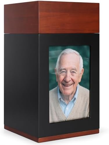 EKING ELITE Wooden Urn for Human Ashes - Handcrafted Memorial Box with Photo Frame - Large Capacity 270 lbs Urn