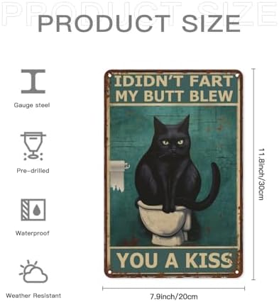 Funny Cat Bathroom Wall Art - 8x12 Inch Decor Sign