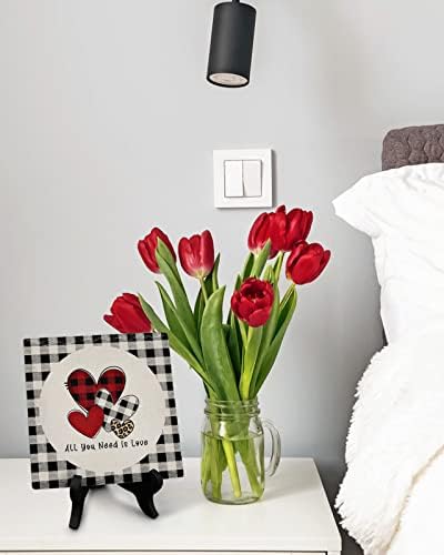 Wooden Stand Desk Decor Plaque with Buffalo Plaid Design