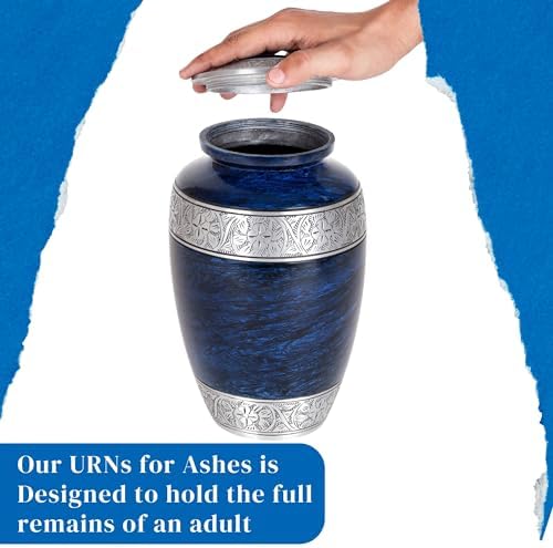 Elegant Blue Cremation Urn for Human Ashes Unisex Secure Lid Memorial Urn