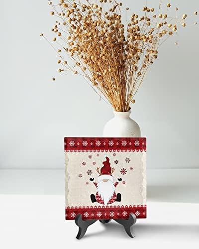 Wooden Stand Desk Plaque with Ceramic Design Christmas Decor for Office and Home