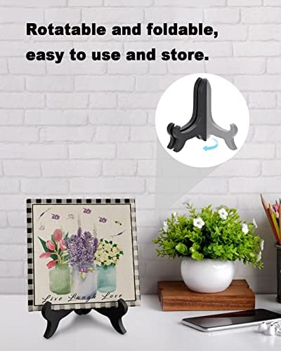 Decorative Table Plaque with Wooden Stand Floral Design Ceramics Desk Sign for Home Office