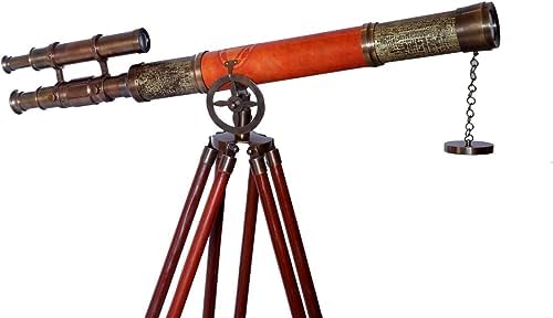Nautical Style Double Barrel Telescope with Wooden Tripod