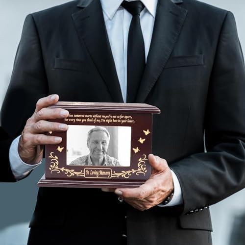 Vibaruta Cremation Urn with Photo Frame Wooden Ashes Urn for Men Women