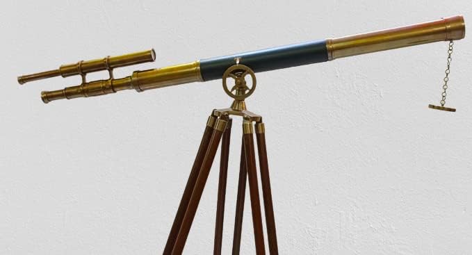 Vintage Marine Solid Brass Telescope with Brown Tripod
