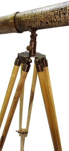 Antique Brass Telescope with Wooden Tripod