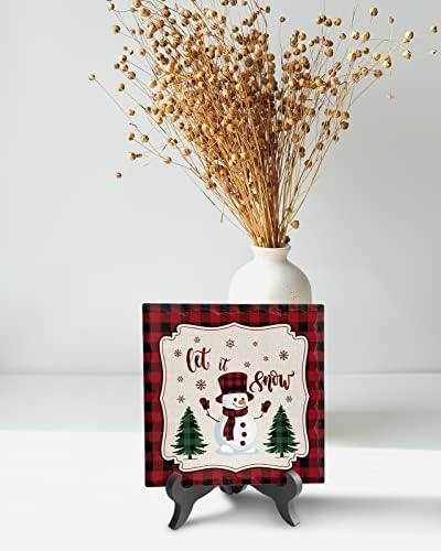 LEOSUCRE Christmas Decorative Sign Plaque with Wooden Stand