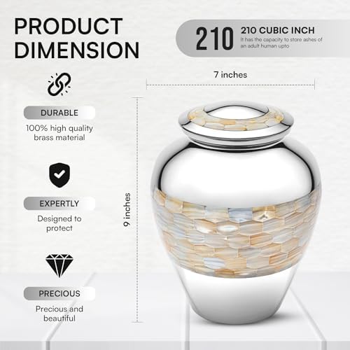 Brass Mother of Pearl Cremation Urn 9 Inches 210 lbs