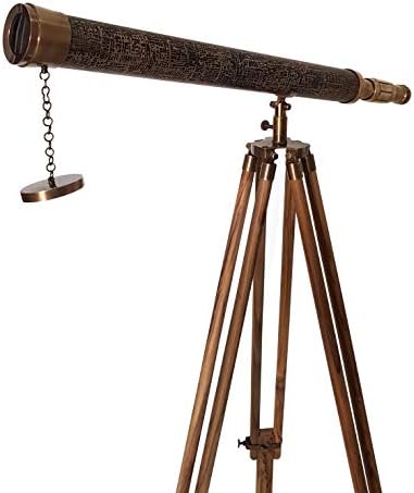 Antique Adjustable Teak Wood Tripod Telescope