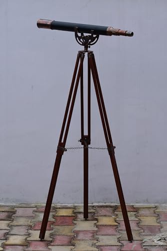 Brass Single Barrel Telescope with Wooden Tripod Stand