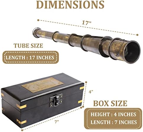 Antique Brass 18 Telescope with Wooden Box Nautical Decor Gift