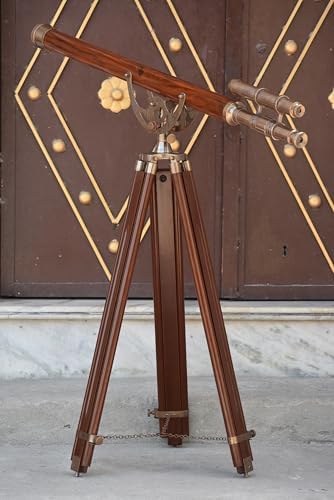 Vintage Double Barrel Telescope with Wooden Tripod