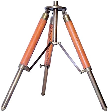 Antique Brass Telescope with Leather and Wood Base
