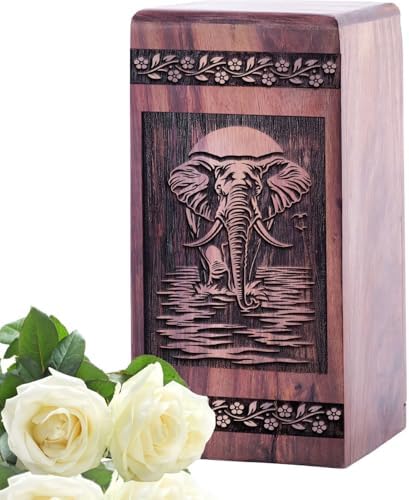 JAGASY Elephant Urn - 5 Inch Wooden Cremation Urn for Ashes