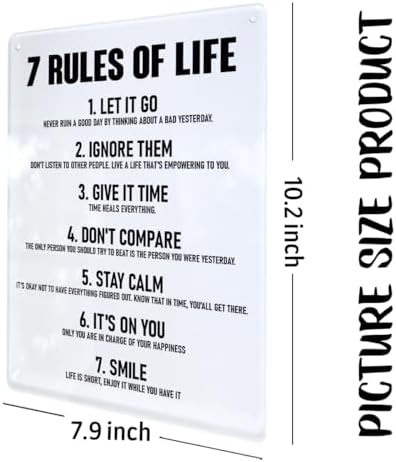 7 Rules of Life Acrylic Wall Sign Inspirational Decor for Home Office