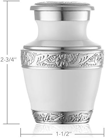 Reminded Mini Cremation Urns Set of 4 White and Silver with Velvet Case
