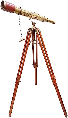 Vintage Royal Moon Arc Telescope with Brown Leather and Brass Finish