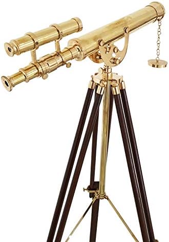 Nautical Anchor Master Floor Standing Telescope with Brass and Wood Finish