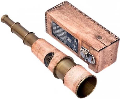 Vintage Brass Handheld Telescope with Leather Case 15x Magnification