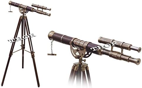 Antique Double Barrel Nautical Telescope on Tripod Home Decor