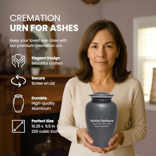 Personalized Cremation Urn - Gray Aluminum Custom Engraving Adult Urn