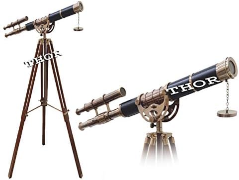Brass Nautical Telescope with Black Leather and Tripod