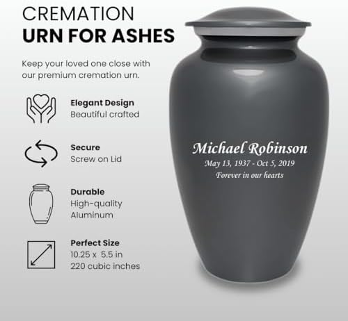 Personalized Cremation Urn - Gray Aluminum Custom Engraving Adult Urn