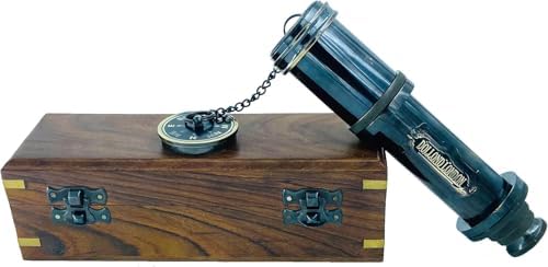 Antique Brass Telescope with Wooden Box for Home Decor