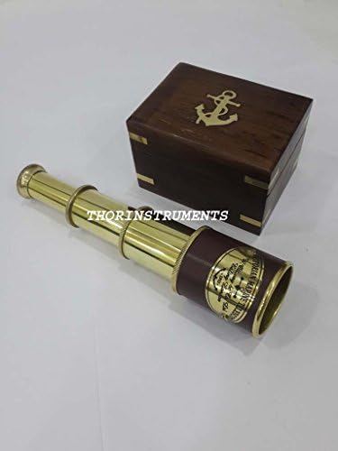 6 Inch Nautical Brass Pirate Spyglass with Wooden Box