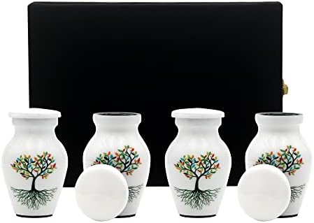 White Small Urn for Human Ashes - Set of 4 Decorative Urns