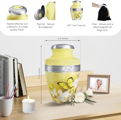 M MEILINXU Decorative Urn with Yellow Butterfly and Flowers - Large
