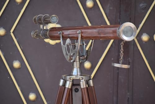 Vintage Double Barrel Telescope with Wooden Tripod