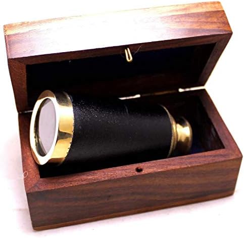PIRU 6 Inch Nautical Brass Spyglass with Wooden Box