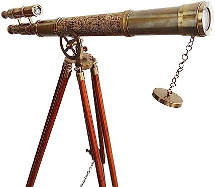 Handcrafted Nautical Brass Telescope with Wooden Tripod Stand