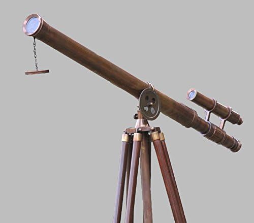 Antique Brass Telescope with Wooden Tripod Nautical Decor Office Display Steampunk Collectors