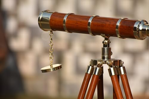 Shiny Brass Telescope Griffith Astro with Wooden Tripod Stand