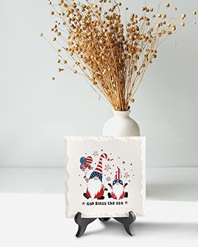 Independence Day Decorative Ceramic Desk Plaque with Wooden Stand