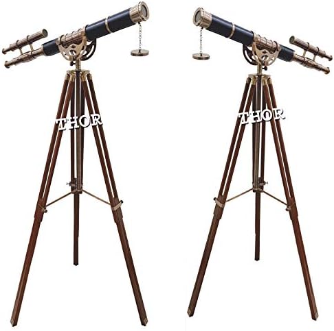 Brass Nautical Telescope with Black Leather and Tripod