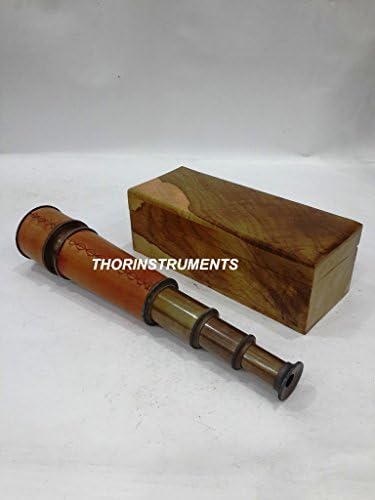 Antique Nautical Telescope with Red Leather and Wooden Box