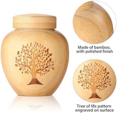 Small Bamboo Urn with Tree of Life Pattern for Human Ashes