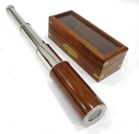 14 Inch Vintage Brass Nautical Telescope with Wooden Box