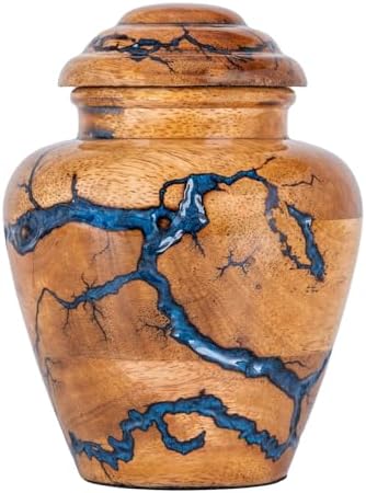 Wooden Cremation Urn with Blue Inlays - 20 Cubic Inches